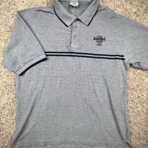 Hard Rock Cafe Paris France Polo Shirt Men's Large Short Sleeve Gray Travel